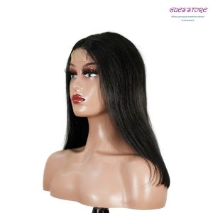 center wig natural black remy hair 2x6 lace closure straight bob human hair wig