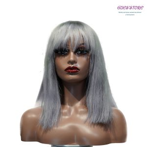 center wig machine made gray wig remy hair 12p