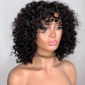 center wig machine made black wig remy hair tc002
