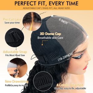 center wig natural black remy hair 6x7 lace closure deep wave human hair wig