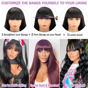 center wig 4x4 straight lace bangs wig remy hair