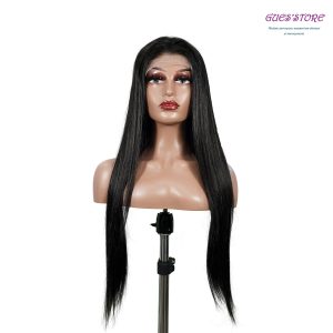 center wig natural black remy hair 6x7 lace closure straight human hair wig