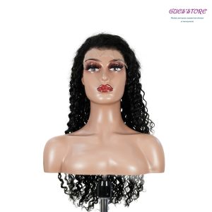 center wig natural black remy hair 6x7 lace closure deep wave human hair wig