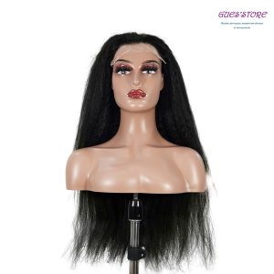 center wig natural black remy hair 6x7 lace closure yaki straight human hair wig