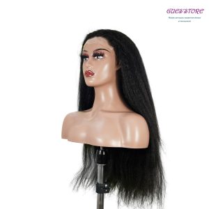 center wig natural black remy hair 6x7 lace closure yaki straight human hair wig