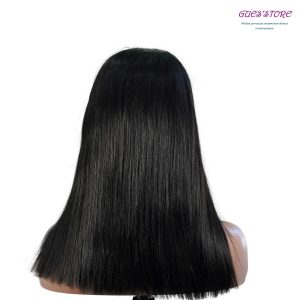 center wig natural black remy hair 5x5 lace closure straight bob human hair wig