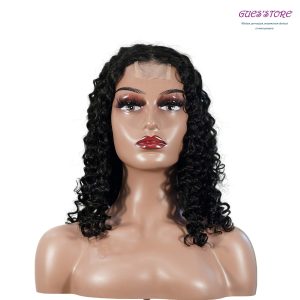 center wig natural black remy hair 2x6 lace closure deep wave bob human hair wig