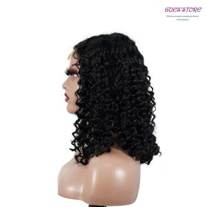 center wig natural black remy hair 2x6 lace closure deep wave bob human hair wig