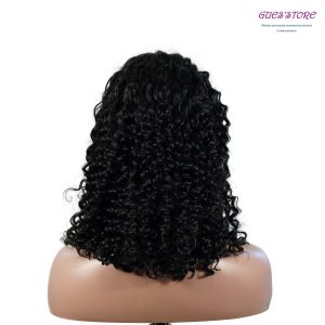 center wig natural black remy hair 2x6 lace closure deep wave bob human hair wig