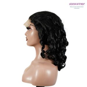 center wig natural black remy hair 5x5 lace closure bouncy curls human hair wig