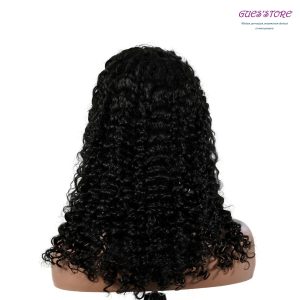 center wig natural black remy hair 5x5 lace closure deep wave human hair wig