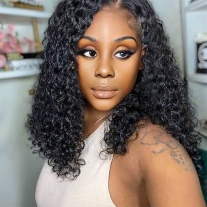center wig natural black remy hair 2x6 lace closure deep wave bob human hair wig