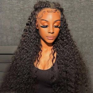 center wig natural black remy hair 5x5 lace closure jerry curly human hair wig