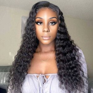 center wig glueless remy hair 5x5 lace closure deep wave human hair wig